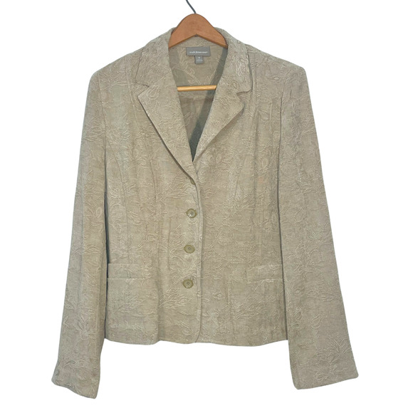 Croft & Barrow Sz 14 Jacquard Blazer Jacket Notch Collar Beige Neutral Boho New - Picture 1 of 9